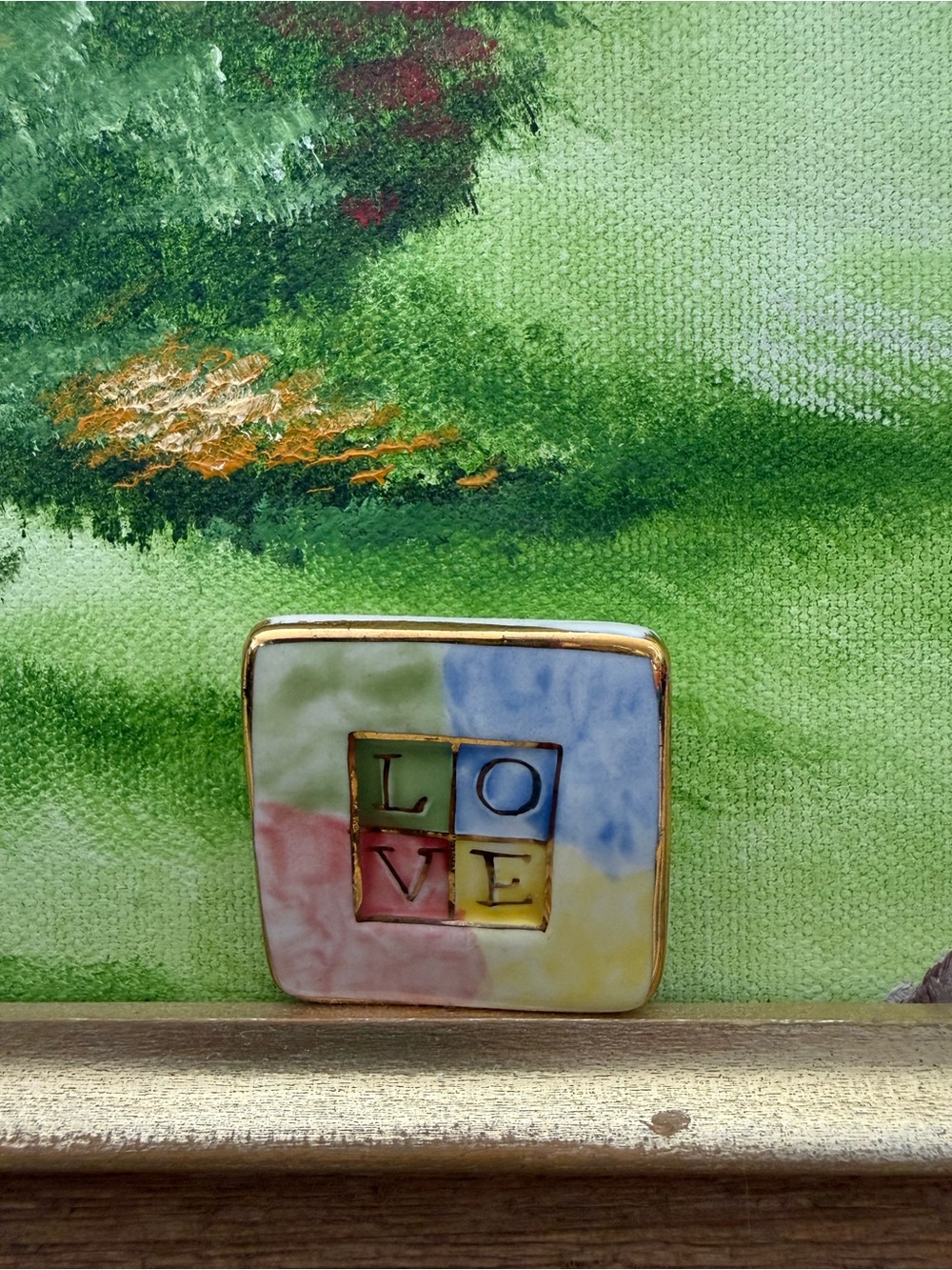 Ceramic 'LOVE' Square Brooch - Pastel Multicolor - Picture 3 of 6